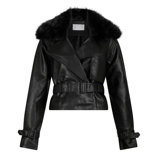 Kunstlederjacke mit Fellkragen