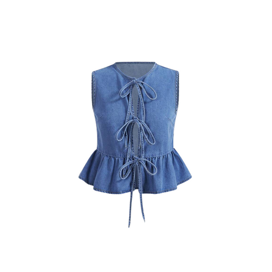 Aria – Ärmelloses Denim Top mit Schleife