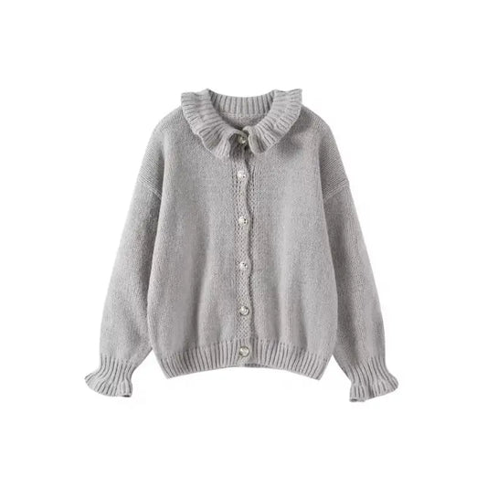 Weicher Strick-Cardigan mit Rüschenkragen